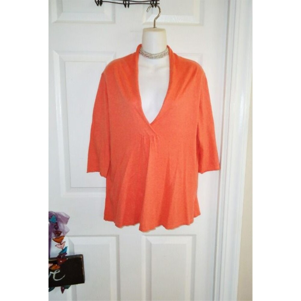 EILEEN FISHER SOFT MELON ORANGE COTTON & CASHMERE SWEATER SIZE LARGE